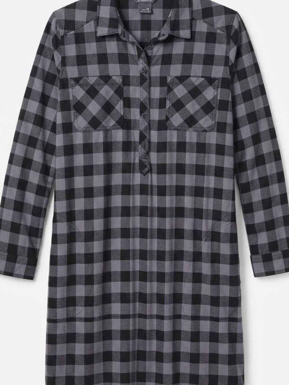 Eddie Bauer Buffalo Plaid Tunic Shirt Dress Women Grey Black Long Sleeve Pockets